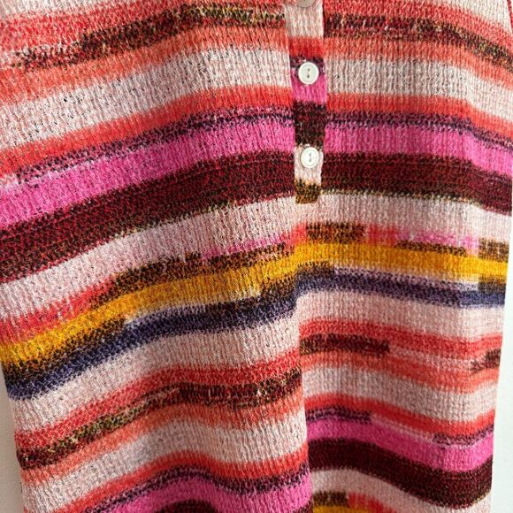 Womens COPPER KEY Sleeveless Top Striped Tank Buttons Colorful Stripes Large - Picture 6 of 8